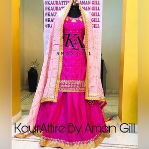 Hot with all hand work Lengha outfit with light pink contrasted duppta